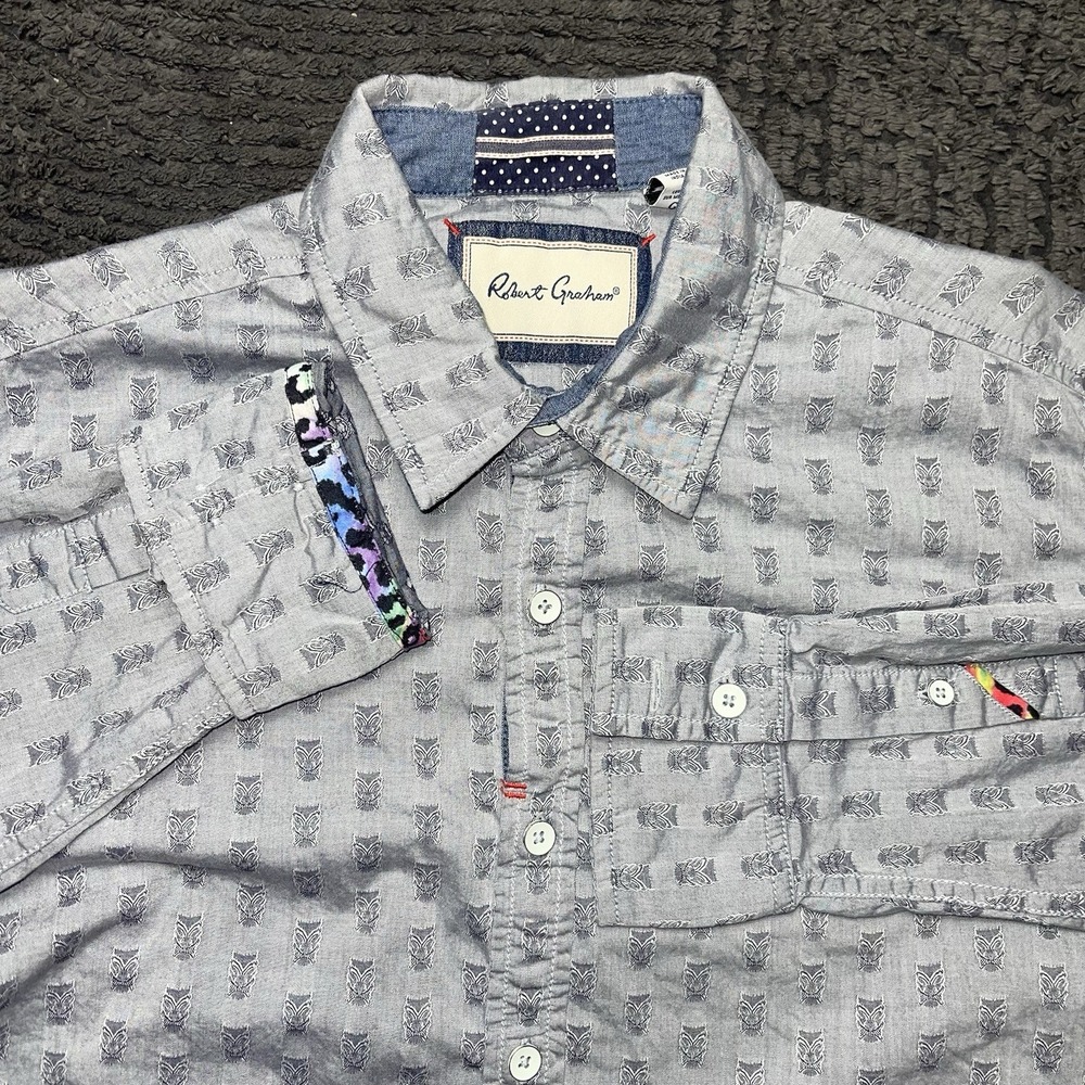 Robert Graham Mens Large Gray Button Down Shirt Long Sleeve‎ Pattern Cotton